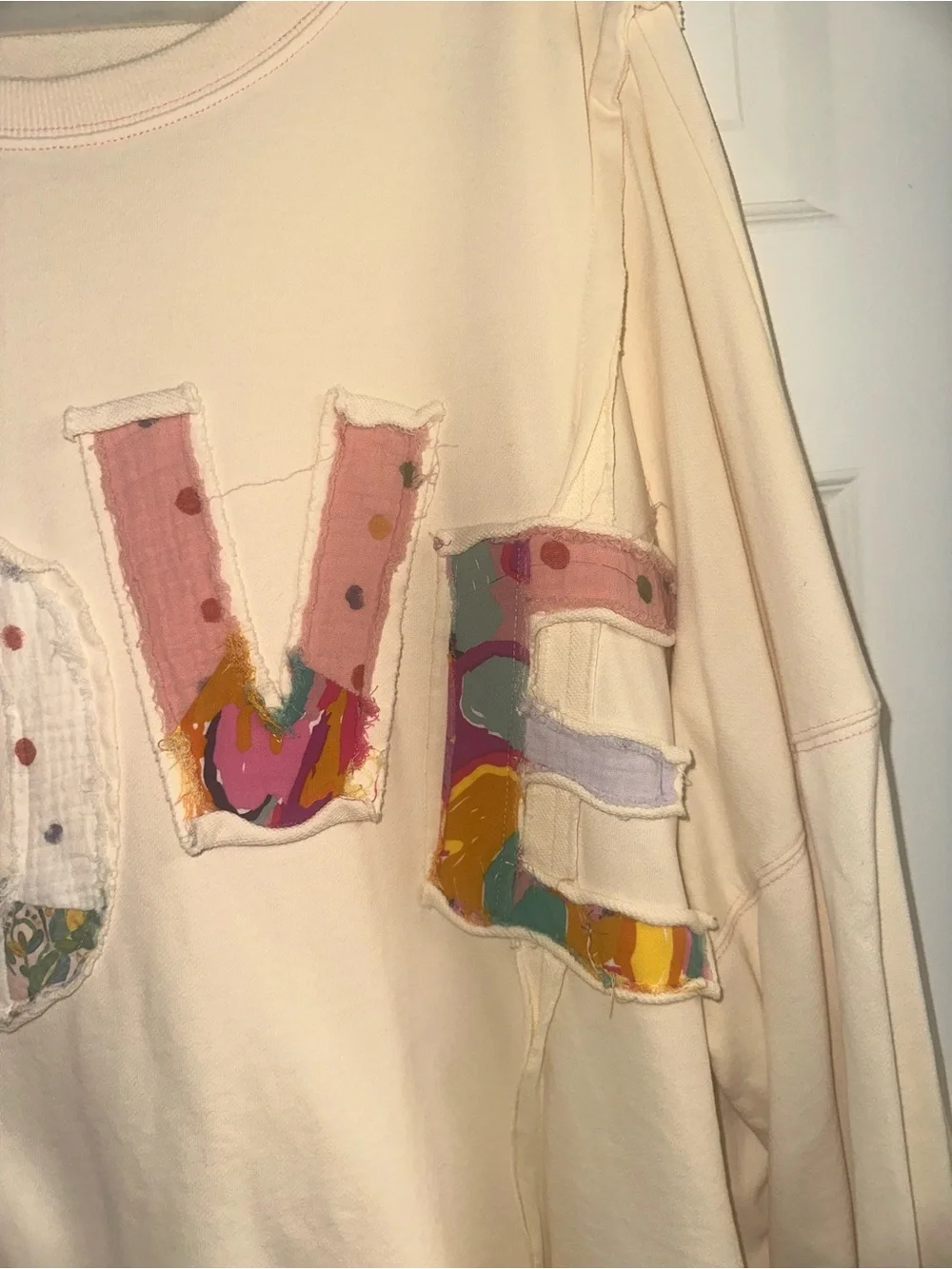 Easel Washed LOVE Patch Terry Knit Pullover- SIZE L